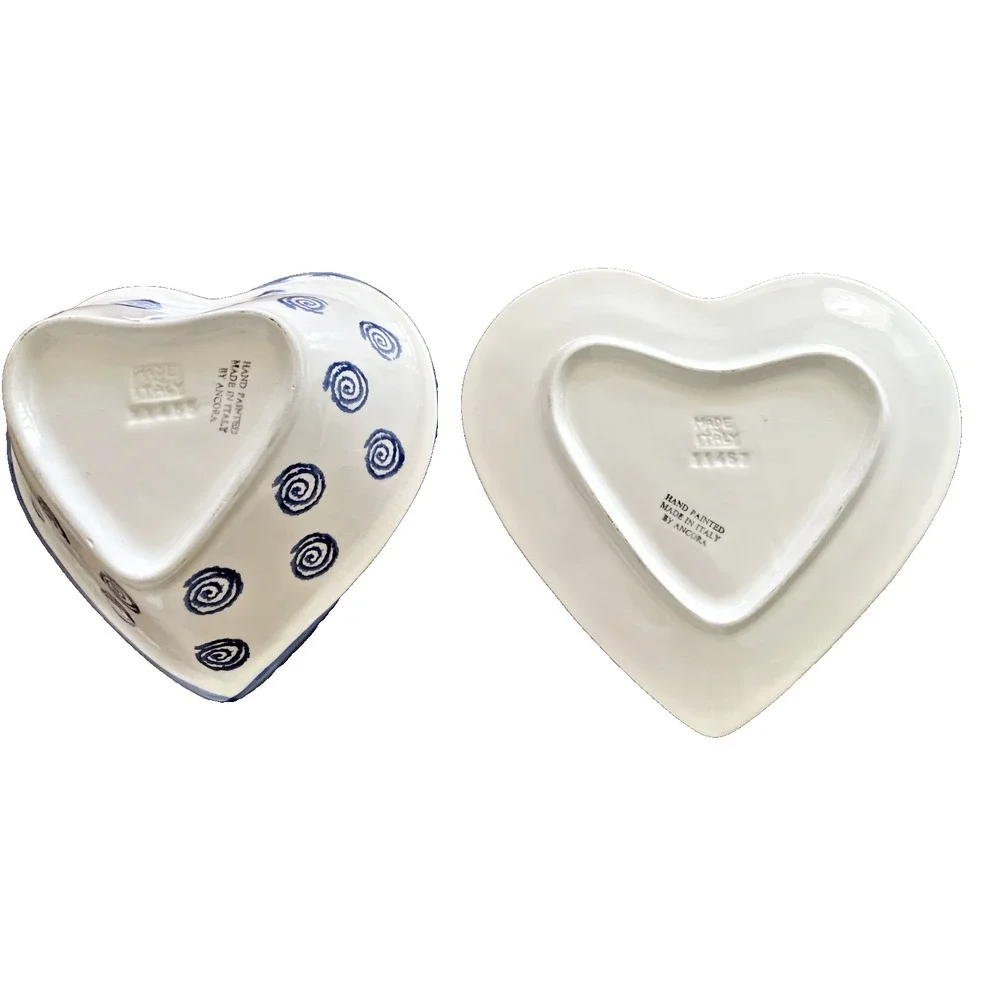 Ancora Italy Hand Painted Ceramic Heart Bowl & Plate Set Floral Rose Folk Art